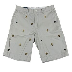 Polo Ralph Lauren Crest Shield Embroidered Chino Shorts Mens 31 Tan Prep Allover